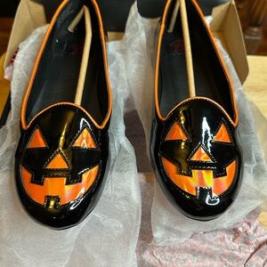 Halloween Pumpkin Black and Orange Flats Strange Cvlt Lydia Jack Patent leather